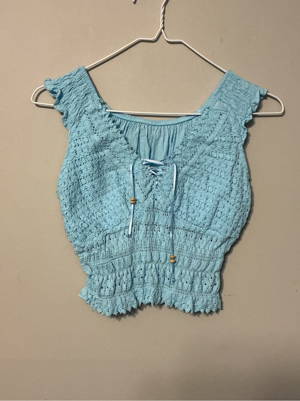 Light Blue Smocked Crochet Crop Top